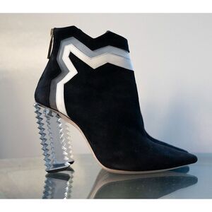 Aperlai Leather Womens Pointed Toe Ankle Bootie Block Heels Black Size EUR 36.5